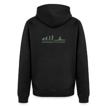Kanadier Evolution Shirt mit Schrift - Unisex Premium Bio Zip Hoodie - Schwarz - Hinten - Nico (187cm)
