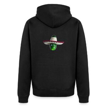 Gurke mit Mexikanischem Hut und blauen Augen - Unisex Premium Bio Zip Hoodie - Schwarz - Hinten - Nico (187cm)