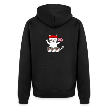 Le chat mange des sushis avec des baguettes - Veste à capuche bio Premium Unisexe - noir - Dos - Nico (187cm)