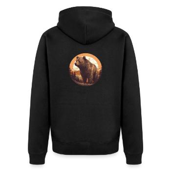 Retro Brown Bear Sunset Forest and Trees - Unisex Premium Organic Zip Hoodie - black - Back - Nico (187cm)