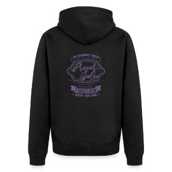 Du kannst die Friseurin nicht aus mir holen - Unisex Premium Bio Zip Hoodie - Schwarz - Hinten - Nico (187cm)