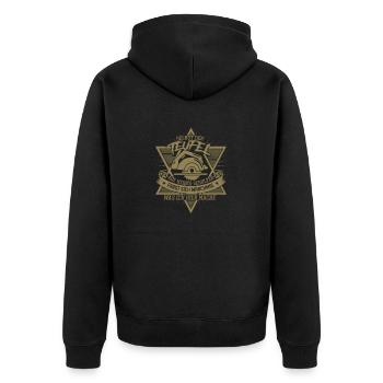 Schreiner Spruch - Selbst der Teufel auf meiner - Unisex Premium Bio Zip Hoodie - Schwarz - Hinten - Nico (187cm)