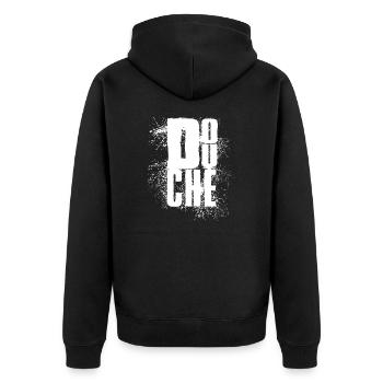 douchebag - Warmduscher - Unisex Premium Bio Zip Hoodie - Schwarz - Hinten - Nico (187cm)