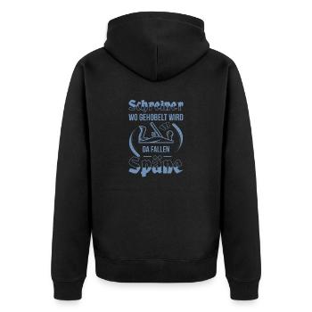 Schreiner Herren TShirt Wo gehobelt wird - Unisex Premium Bio Zip Hoodie - Schwarz - Hinten - Nico (187cm)