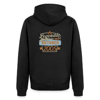 Legendär seit oktober 2005 - Unisex Premium Bio Zip Hoodie - Schwarz - Hinten - Nico (187cm)