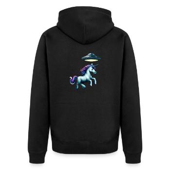 UFO kidnaps unicorn - Unisex Premium Organic Zip Hoodie - black - Back - Nico (187cm)