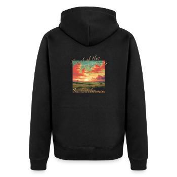 Saskatchewan - Land of the Living Skies - Wolken D - Unisex Premium Bio Zip Hoodie - Schwarz - Hinten - Nico (187cm)