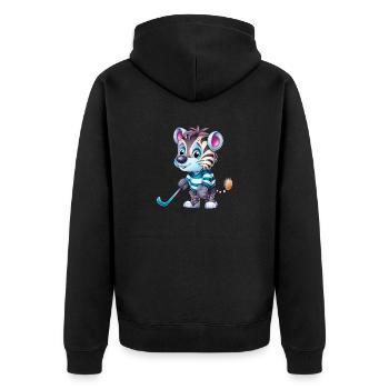 Zebra-Eishockeyspieler - Lustige Illustration - Unisex Premium Bio Zip Hoodie - Schwarz - Hinten - Nico (187cm)