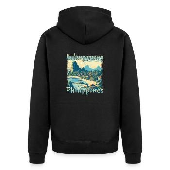 Grunge-Landschaft der Insel Kalanggaman: - Unisex Premium Bio Zip Hoodie - Schwarz - Hinten - Nico (187cm)