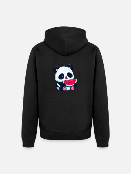 Cute panda eats watermelon - Unisex Premium Organic Zip Hoodie - black