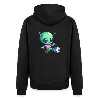 Fußballspielendes Alien: Grüne Galaxie trifft - Unisex Premium Bio Zip Hoodie - Schwarz - Hinten - Nico (187cm)