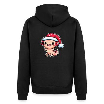 Frohes Axolotl: Weihnachtliche Freude mit Mütze - Unisex Premium Bio Zip Hoodie - Schwarz - Hinten - Nico (187cm)