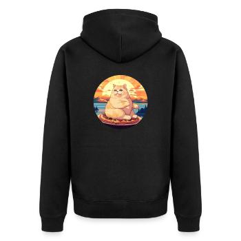 Sunset Feast: Chubby Cat Enjoys - Unisex Premium Organic Zip Hoodie - black - Back - Nico (187cm)