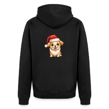 Merry Dog Christmas: Cartoon Dog with Festive Hat - Unisex Premium Organic Zip Hoodie - black - Back - Nico (187cm)