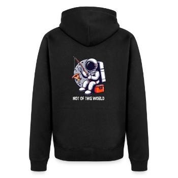 Astronaut Fishes Pizza Out Of This World - Unisex Premium Organic Zip Hoodie - black - Back - Nico (187cm)