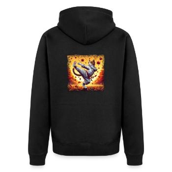 Karate Katze im Herbst Sunset Grunge - Unisex Premium Bio Zip Hoodie - Schwarz - Hinten - Nico (187cm)