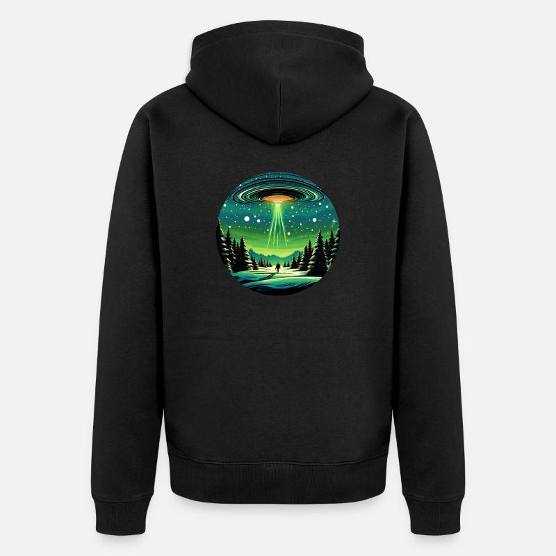 Ovni vert, enlèvement abstrait, paysage d’hiver - Veste à capuche bio Premium Unisexe - noir