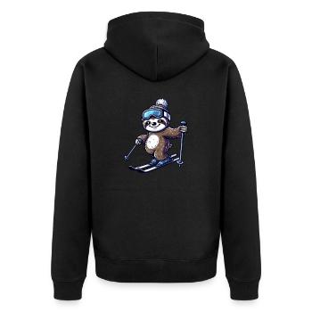Entspannter Faultier-Skifahrer – Wintervergnügen - Unisex Premium Bio Zip Hoodie - Schwarz - Hinten - Nico (187cm)