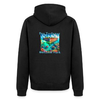 Dry Tortugas Nationalpark Florida – Grunge-Stil - Unisex Premium Bio Zip Hoodie - Schwarz - Hinten - Nico (187cm)