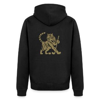 Silhouette minimaliste de joueur de hockey sur glace tigre - Veste à capuche bio Premium Unisexe - noir - Dos - Nico (187cm)