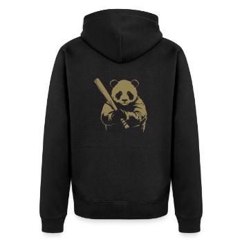Minimalistische Panda Baseballspieler Silhouette - - Unisex Premium Bio Zip Hoodie - Schwarz - Hinten - Nico (187cm)