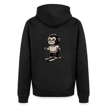 Niedlicher Affe beim Ski fahren im Winter - - Unisex Premium Bio Zip Hoodie - Schwarz - Hinten - Nico (187cm)
