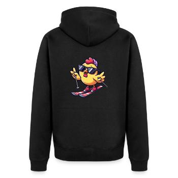 Winterurlaub mit Huhn beim Skifahren - Unisex Premium Bio Zip Hoodie - Schwarz - Hinten - Nico (187cm)