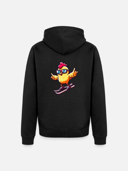 Skiing chicken on winter vacation - Unisex Premium Organic Zip Hoodie - black