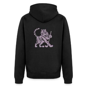 Silhouette minimaliste de joueur de hockey sur glace tigre - Veste à capuche bio Premium Unisexe - noir - Dos - Nico (187cm)