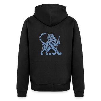 Silhouette minimaliste de joueur de hockey sur glace tigre - Veste à capuche bio Premium Unisexe - noir - Dos - Nico (187cm)