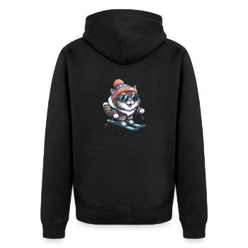 Maine Coon Katze beim Skifahren - Winterwunder - Unisex Premium Bio Zip Hoodie - Schwarz - Hinten - Nico (187cm)