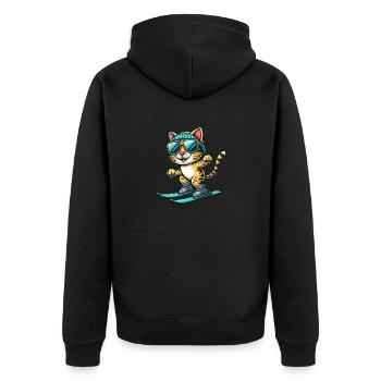 süße comic kastze auf skier bengalkatze - Unisex Premium Bio Zip Hoodie - Schwarz - Hinten - Nico (187cm)