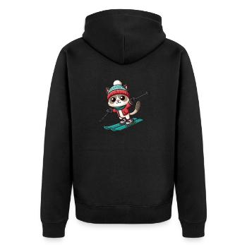 Katze Siamkatze Ski Fahren Skifahrer Skiurlaub - Unisex Premium Bio Zip Hoodie - Schwarz - Hinten - Nico (187cm)