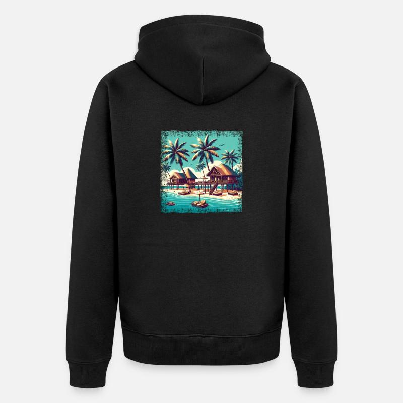 Reethi Beach Malediven Grunge Urlaub - Unisex Premium Bio Zip Hoodie - Schwarz