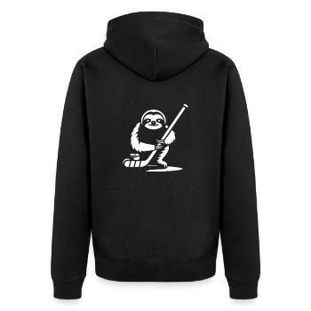 Faultier Eishockey Silhouette - Unisex Premium Bio Zip Hoodie - Schwarz - Hinten - Nico (187cm)