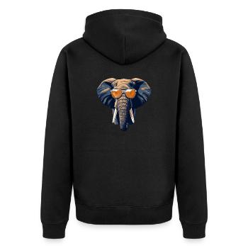 Cooler Elefant mit Sonnenbrille – Lässiges - Unisex Premium Bio Zip Hoodie - Schwarz - Hinten - Nico (187cm)