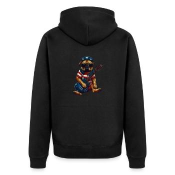 Guitariste carlin à bascule avec drapeau américain - - Veste à capuche bio Premium Unisexe - noir - Dos - Nico (187cm)