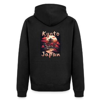 Kyoto Japan: Sonne und Flagge im Grunge-Stil - Unisex Premium Bio Zip Hoodie - Schwarz - Hinten - Nico (187cm)