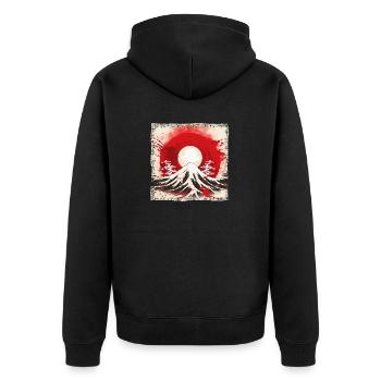 Kyoto Berge: Flagge, Vulkan und Blutmond - Unisex Premium Bio Zip Hoodie - Schwarz - Hinten - Nico (187cm)