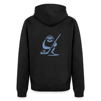 Faultier Eishockey Silhouette - Unisex Premium Bio Zip Hoodie - Schwarz - Hinten - Nico (187cm)