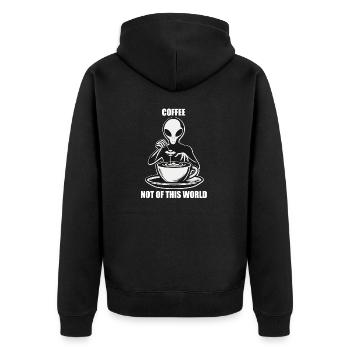 Alien Kaffee Außerirdischer Kaffeegenuss - Unisex Premium Bio Zip Hoodie - Schwarz - Hinten - Nico (187cm)