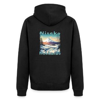 Niseko Hokkaido Snowboard Vulkan - Unisex Premium Bio Zip Hoodie - Schwarz - Hinten - Nico (187cm)