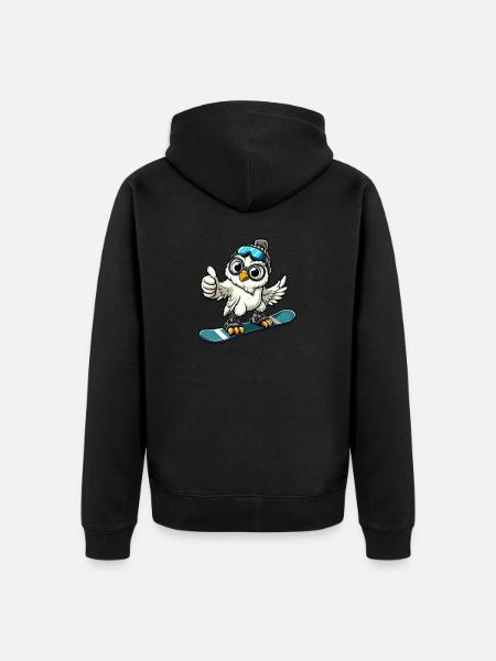 Eule Snowboarder Winterabenteuer - Unisex Premium Bio Zip Hoodie - Schwarz