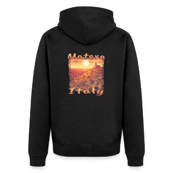 Matera, Italie, Vieille Ville, Coucher De Soleil, Grunge Design - Veste à capuche bio Premium Unisexe - noir - Dos - Nico (187cm)