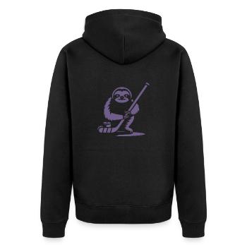 Faultier Eishockey Silhouette - Unisex Premium Bio Zip Hoodie - Schwarz - Hinten - Nico (187cm)