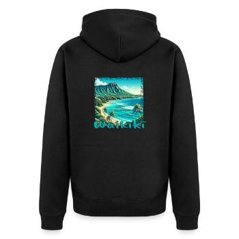 Waikiki Beach: Natur, Tauchen & Grunge Flair - Unisex Premium Bio Zip Hoodie - Schwarz - Hinten - Nico (187cm)