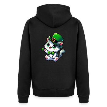 Dessin animé de chat de la Saint-Patrick - Veste à capuche bio Premium Unisexe - noir - Dos - Nico (187cm)