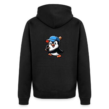 Pinguin Baseballspieler Action - Unisex Premium Bio Zip Hoodie - Schwarz - Hinten - Nico (187cm)