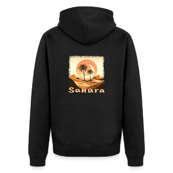 Marokko Sahara Wüste & Palme Sonnenuntergang - Unisex Premium Bio Zip Hoodie - Schwarz - Hinten - Nico (187cm)