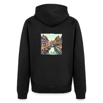 Colmar Frankreich - Stadt der Kanäle & - Unisex Premium Bio Zip Hoodie - Schwarz - Hinten - Nico (187cm)